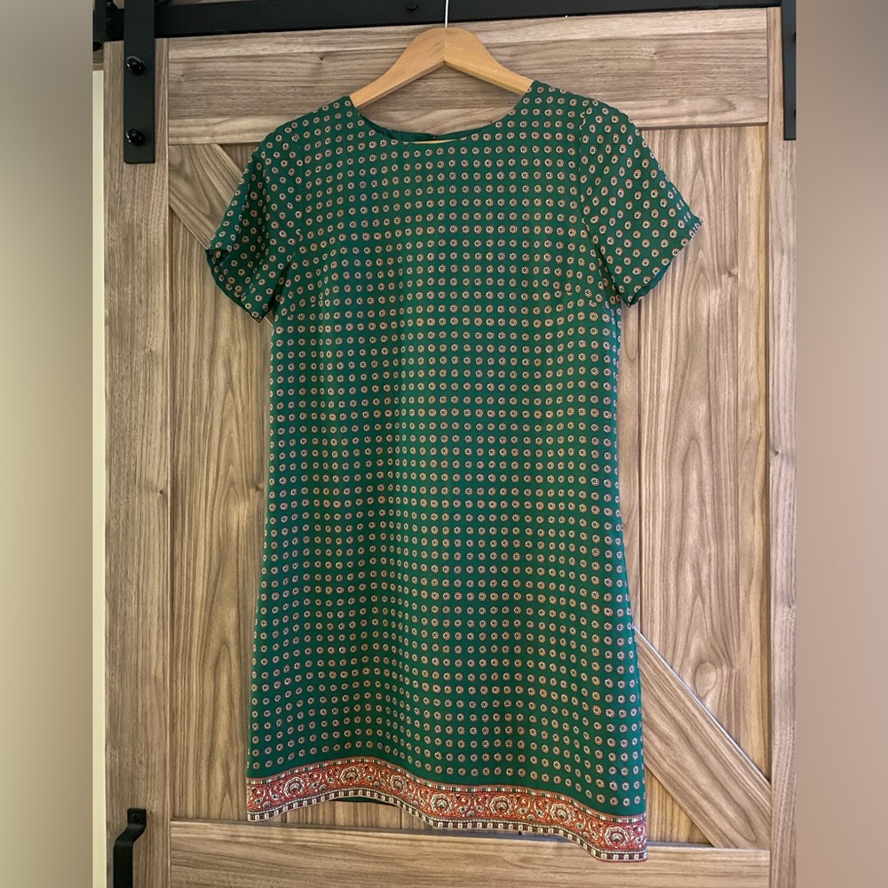J. Crew Green Sheath Mini Dress Crew Neck Short Sleeve